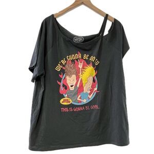 Torrid Gray Off the Shoulder Beavis & Butthead Top - Size 2X